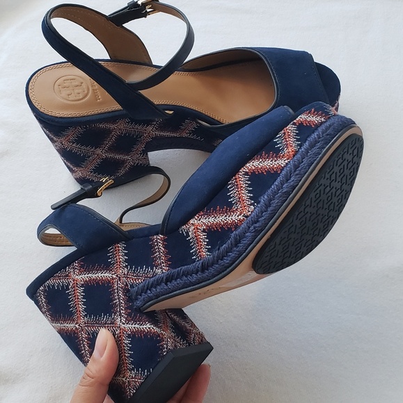 Tory Burch Shoes - TORY BURCH Trinity Embroidered Heel Suede Sandal